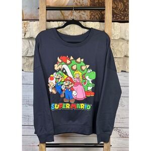 Nintendo Super Mario Bros Graphic Sweatshirt XL Navy Blue Gamer Pullover